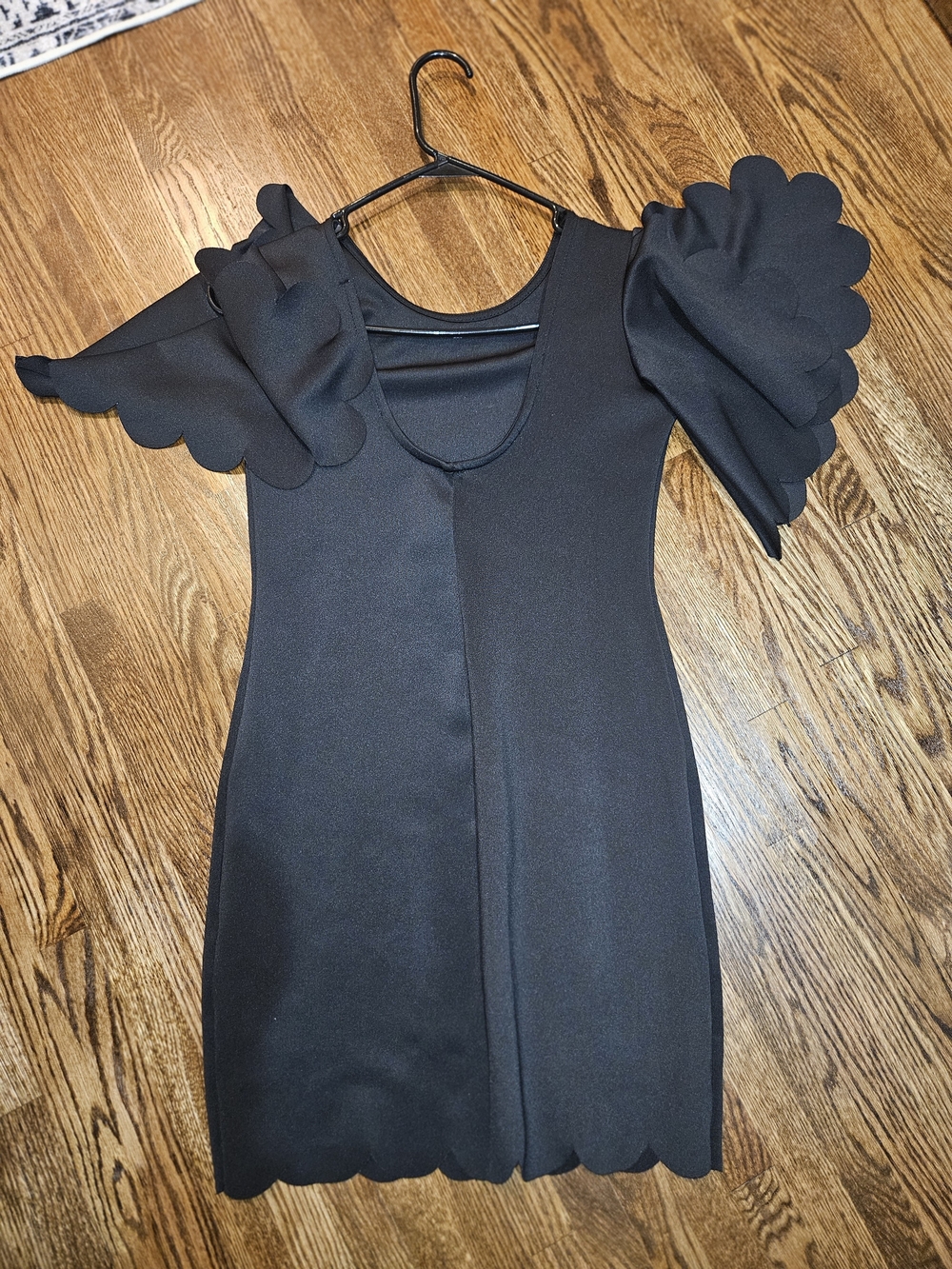 Rare London Black Scalloped Puff Sleeve Mini Dress